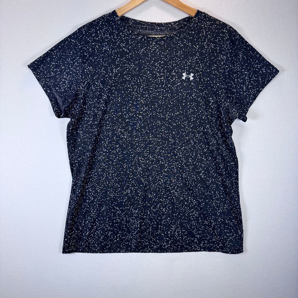 Under Armour Womens XL Black White Speckle Loose Workout Athletic Tee Yoga Gym